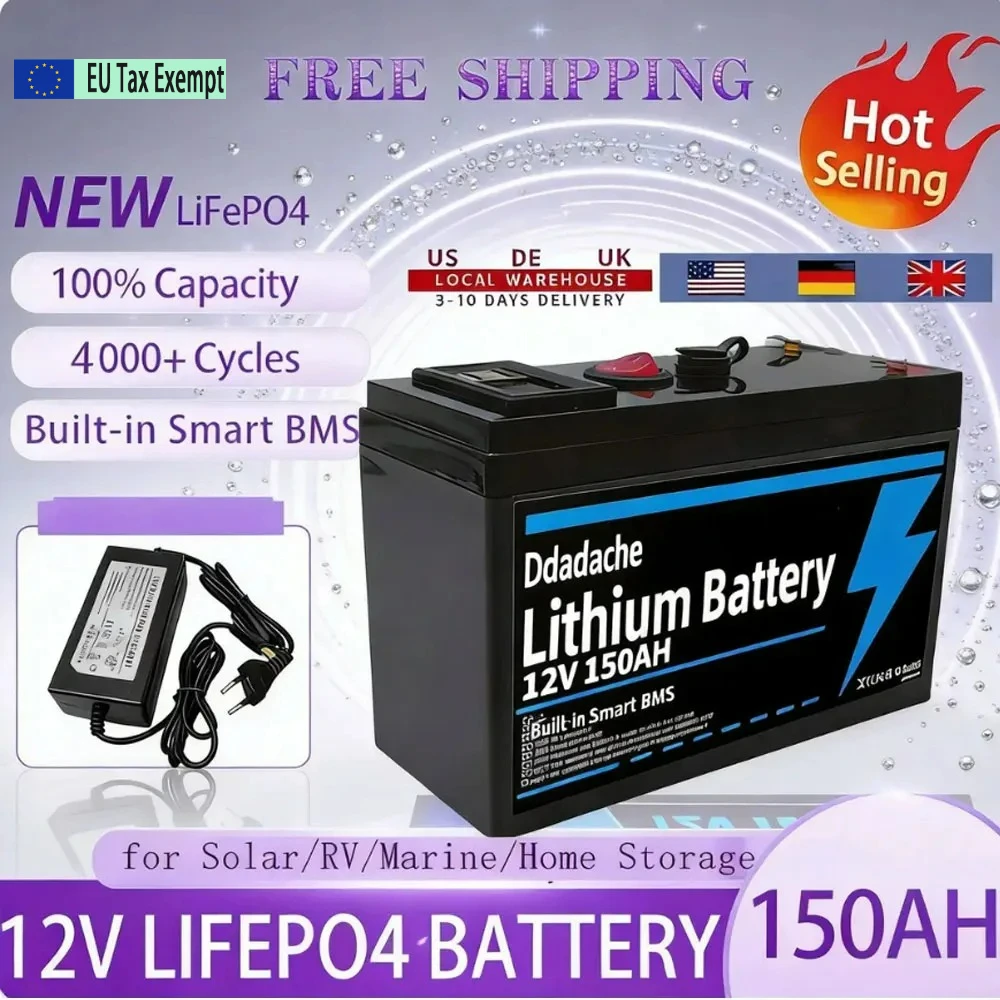 Professionelle 12V 150Ah Lithium-Ionen-LiFePO4-Batterie, geeignet für Solarladung, Outdoor-Camping und netzunabhängige Anwendungen für Fischerboote, mit USB-Anschluss.