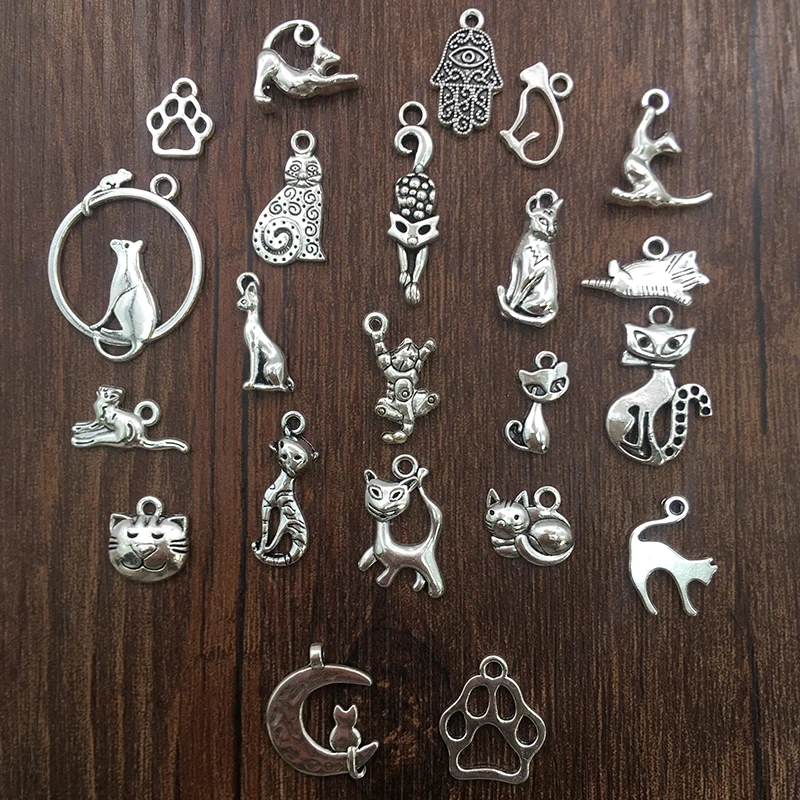 20pcs Zinc Alloy Charms Antique Silver Color Cat Charms Pendants for DIY Necklace Bracelets Jewelry Making Accessories