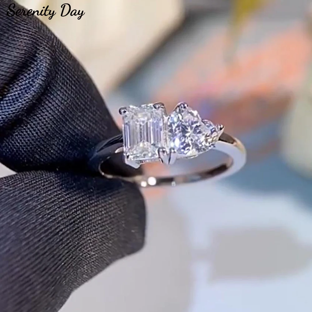 

2 карата нерегулярные кольца с муассанитом для женщин, подарок, позолоченные 18 карат, лабораторные бриллианты, изумрудные/сердце, обручальные кольца, однотонные ювелирные изделия из серебра S925