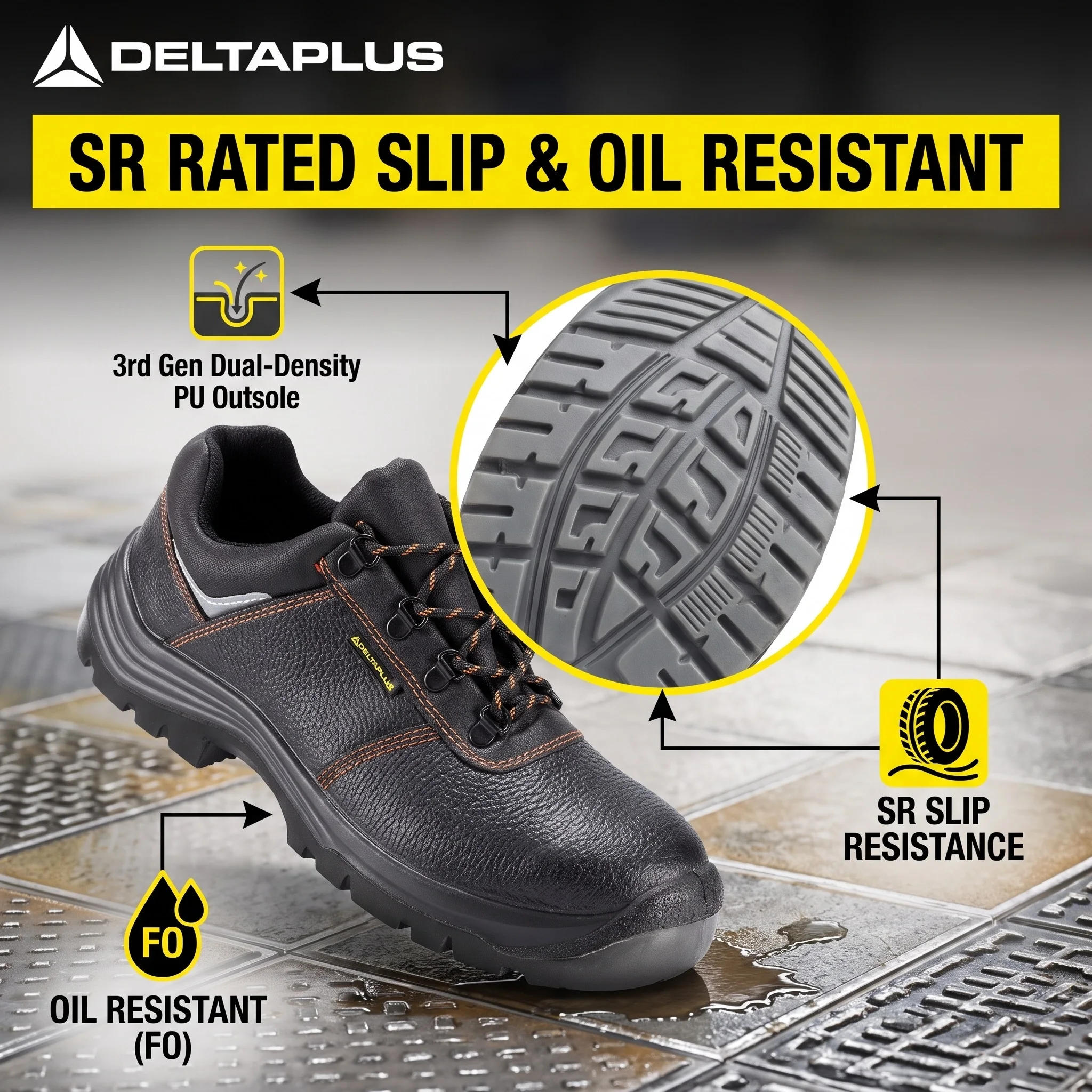 Steel Toe Shoes Man Leather Safety Shoes Work Shoes Man Wide Toe Non Slip Anti Static Dual Density PU Sole Industrial Protective