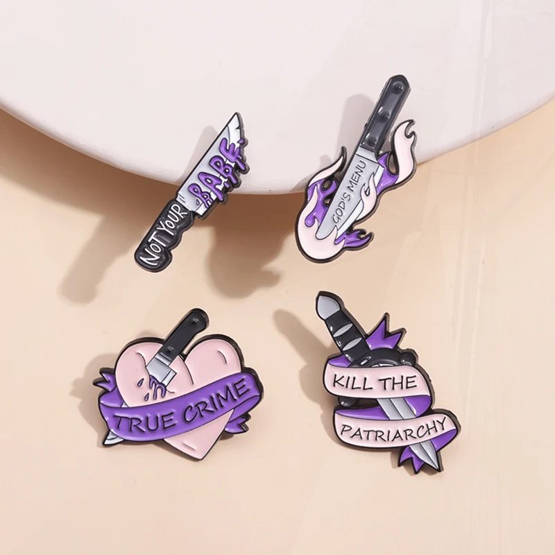 Creative Heart Handknife Kill The Patriarchy Metal Badge Fashion Lapel Brooch Jewelry Gifts Punk Purple Dagger Enamel Pin