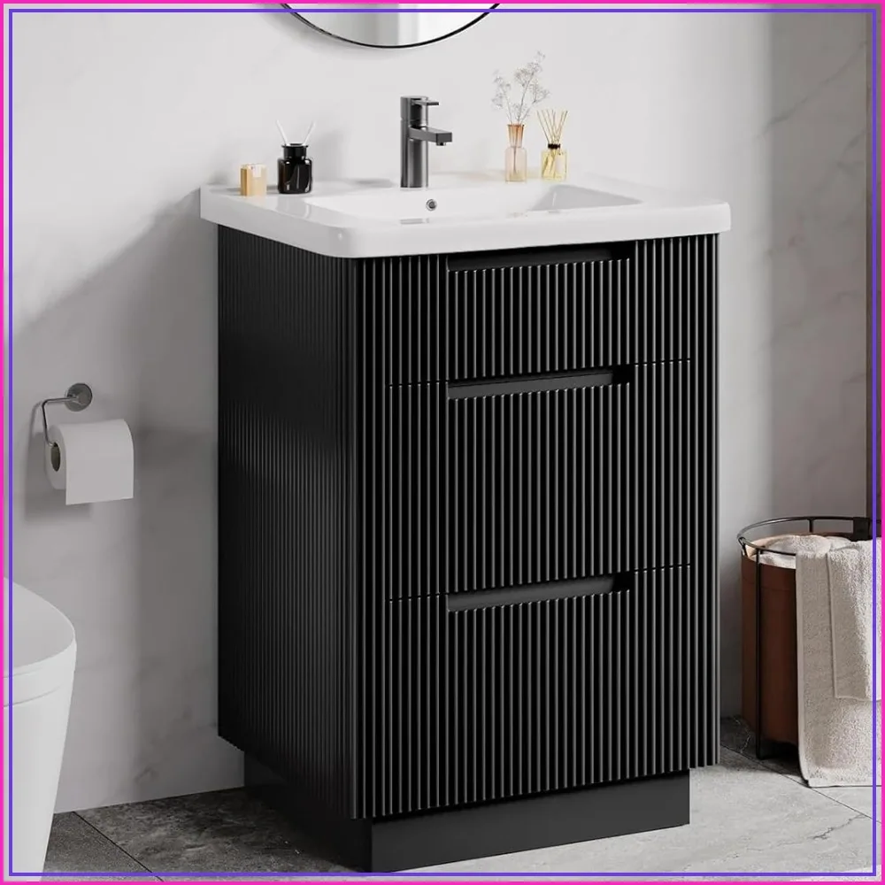 24 Inch Freestanding Bathroom Vanity with Integrated Ceramic Sink