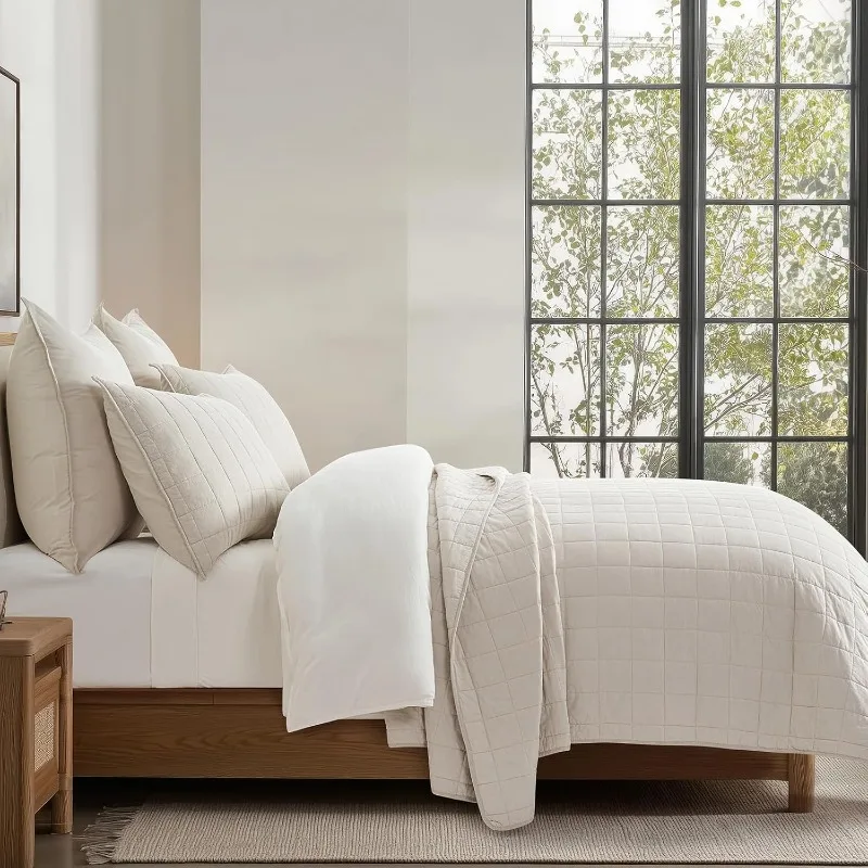 طقم مفروشات لحاف مصنوع من القطن بنسبة 100% مقاس كينج 3 قطع، غطاء مريح خفيف الوزن ومغسول للملابس، مبطن كبير الحجم