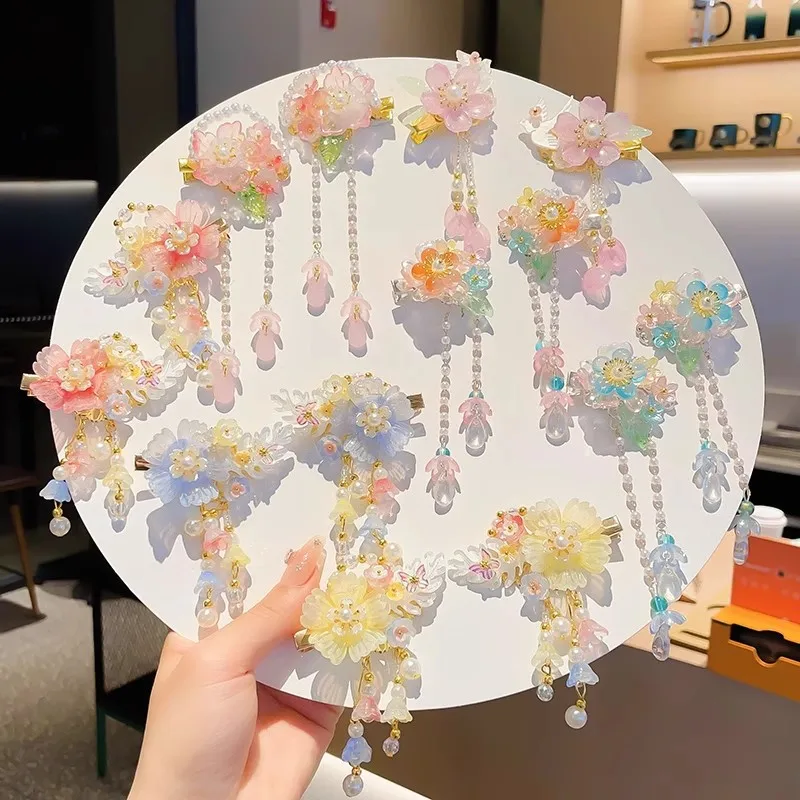 

Chinese Retro Style Hanfu Girls' Flower Tassel Hair Clip Classical Hair Accessories