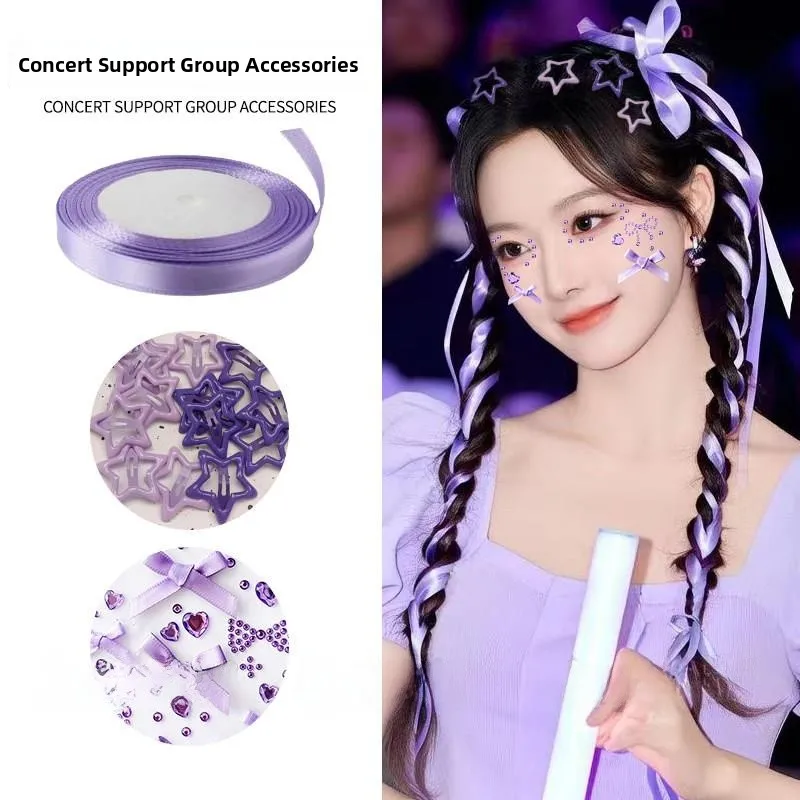 

Материалы для оформления прически на музыкальном фестивале: украшение для волос в виде многослойного хвоста Чжан Лиянь, фиолетовая лента, декор для макияжа, укладка волос