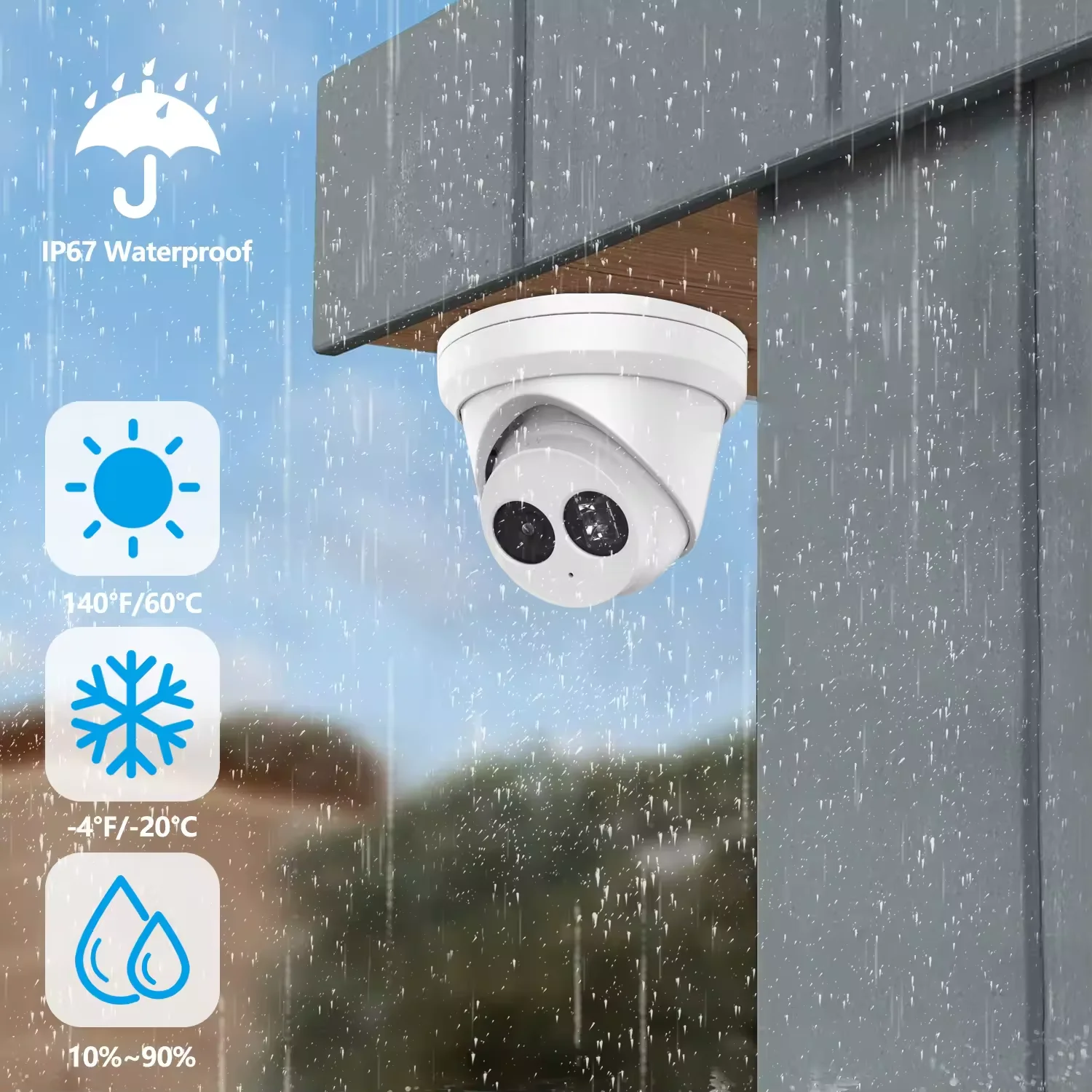 كاميرا برجية IP POE بدقة 4 ميجابكسل تدعم كشف المركبات البشرية في اتجاه واحد صوت مدمج بفتحة بطاقة SD بحد أقصى 512 جيجابايت IP67 WDR H265+