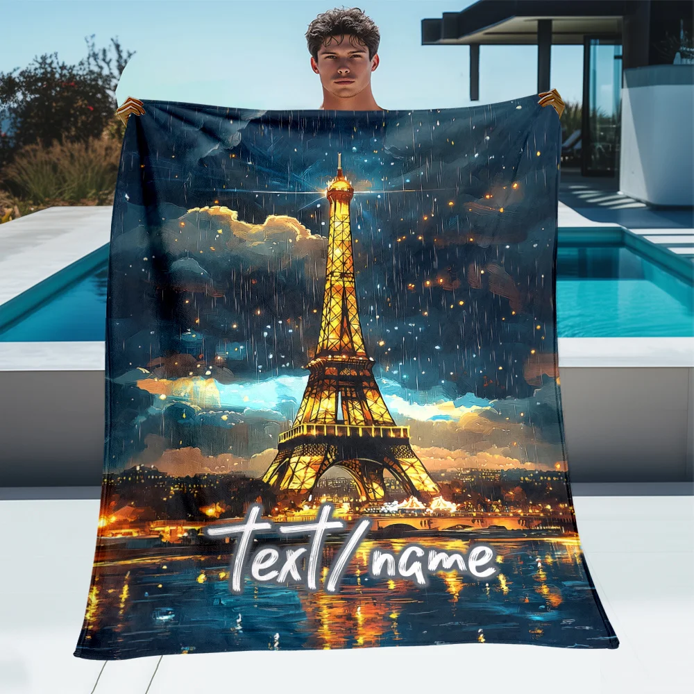 

Настраиваемое одеяло Eiffel Tower Paris из легкой фланели, мягкое и теплое, с цифровой печатью, идеально подходящее для дома, офиса,