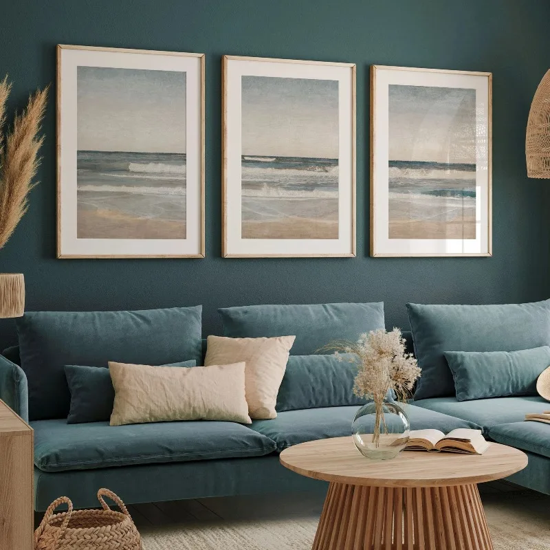 3pcs Minimalist Coastal Canvas Wall Art, Beach Dune Landscape Painting, Seaside Print, Beach House Decor for Living Room Bedroom