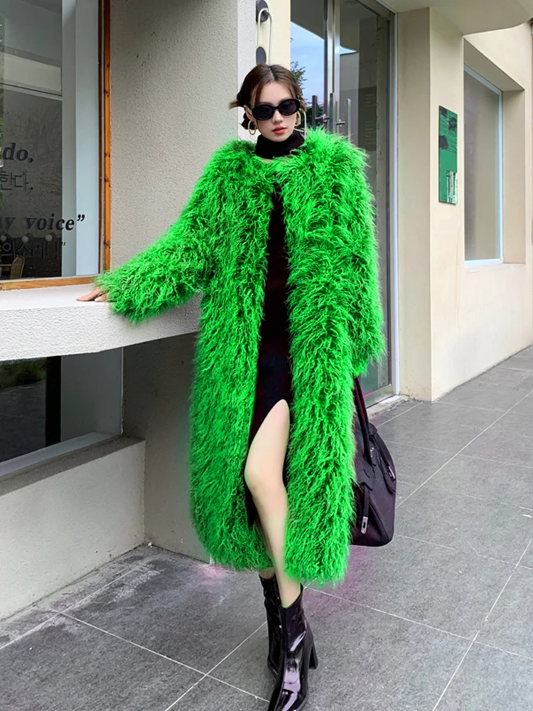 Female Fashion Faux Fur Coat Artificial Wool Long Jacket Shaggy Outerwear Women's Clothing Factory Direct Sales