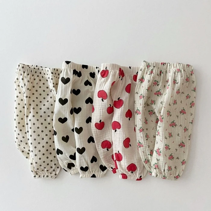 2025 Summer New Children Casual Pants Thin Breathable Girls Mosquito Resistant Pants Heart Apple Dot Floral Trousers For Girls