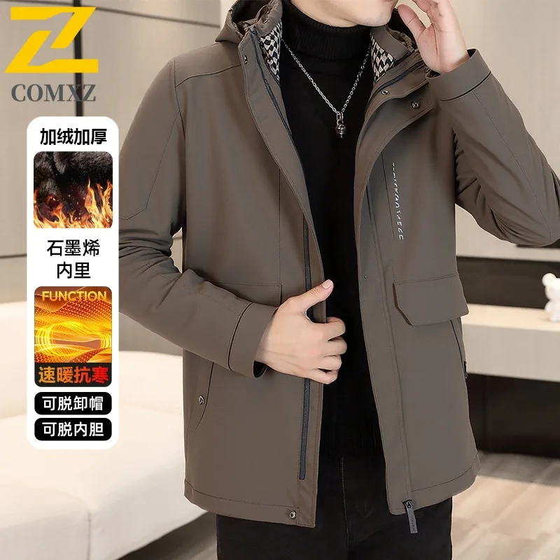 

COMXZ Men Parker Coat Multi Pocket Hooded Skiing Daily Wear Warm Windproof Padding Coat Cold-Resistant Outdoor Winter Jacket