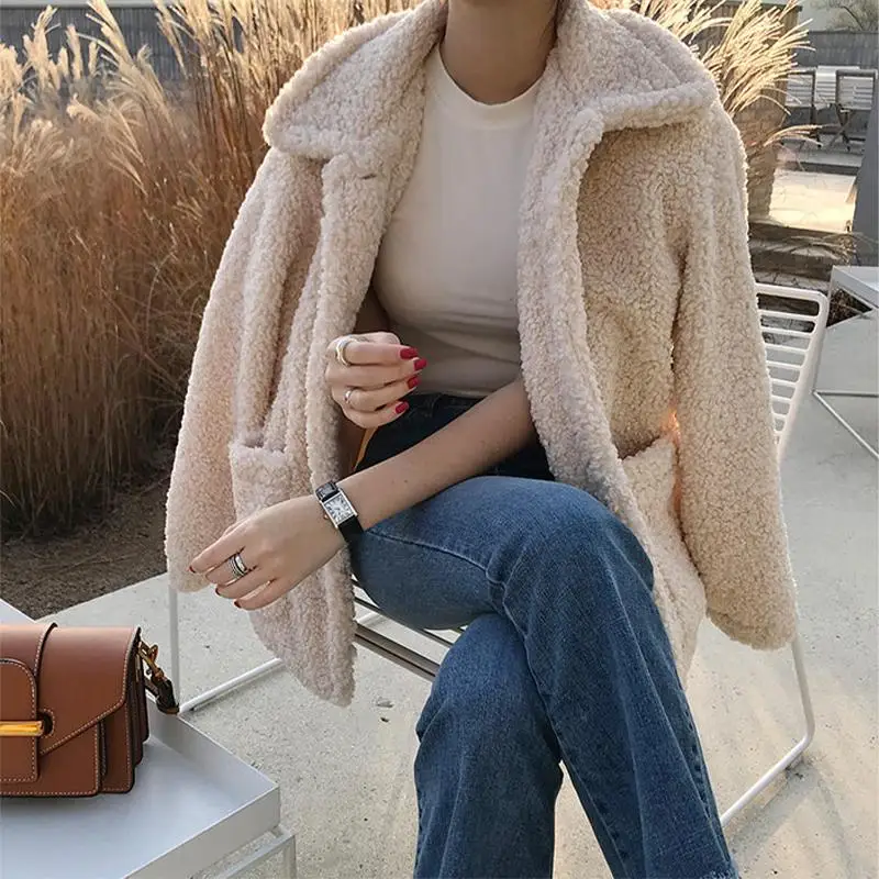 Lamb Fur Coat Women\'s Winter Thick Jacket Artificial Lamb Wool Sweatshirt Warm Cardigan Loose Casual Coats Fall American Vintage