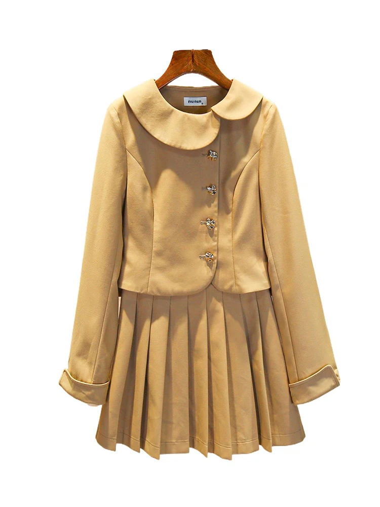 

Высококачественный осенне-зимний комплект Miumem с кукольным воротником, джатом и юбкой, маленьким воротником для молодых женщин