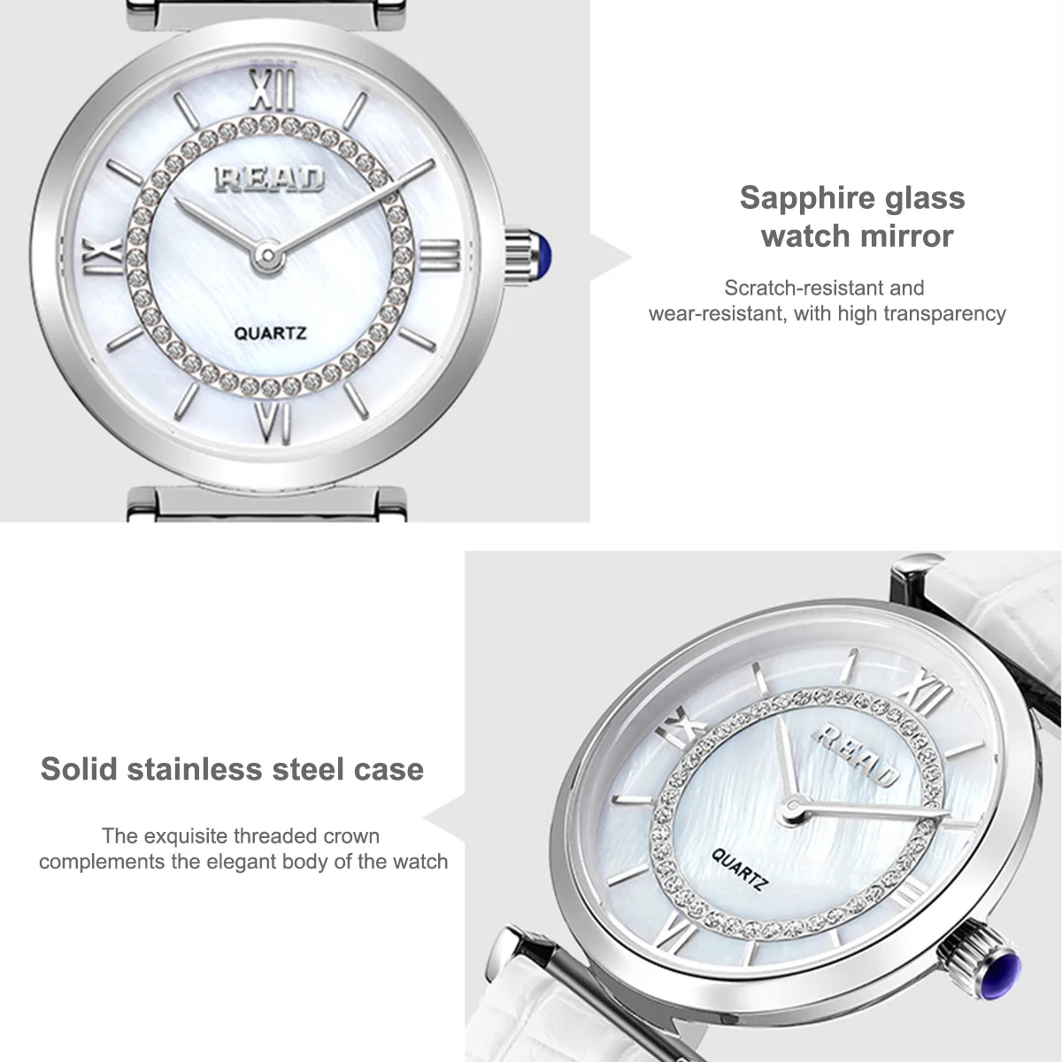 READ Women Quartz Wrist Watch | Elegant Dial | White Leather Strap | 30M Daily Waterproof | Ladies Analog Dress Watch