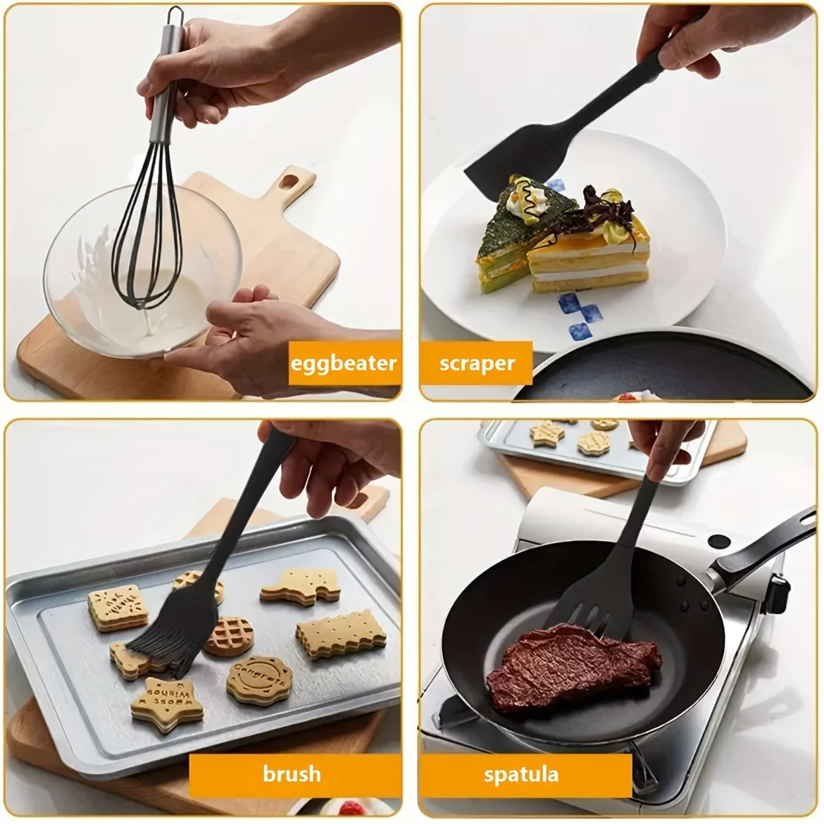 Silicone Kitchenware 3pcs/6pcs Set, Cream Scraper, Spatula, Oil Brush, Size Scraper Set baking Tool, Non-integrated Hand