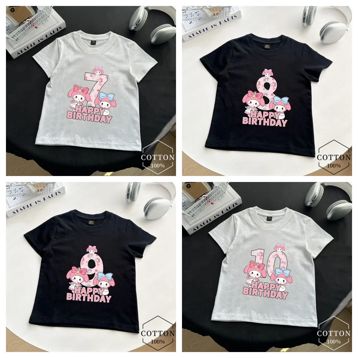 

2025 Fashion My Melody Girls cotton T-shirt Sanrio Anime Birthday Clothes Kids Summer Cotton number1-10 Tops Children Tees Gift