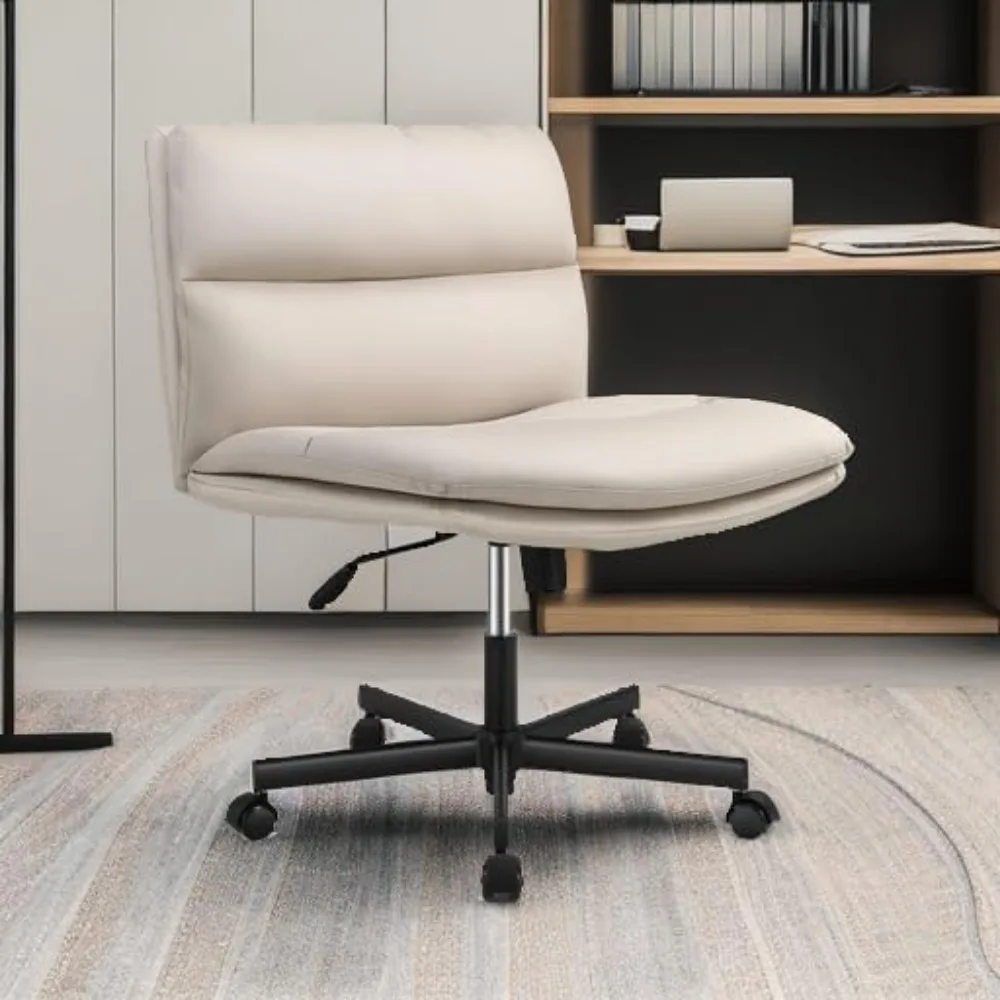 

Armless Office Desks Chair with Wheels PU-Padded Vanity Chair Mid-Back Ergonomic Home Office Computer Chair Comfortable