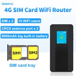 SIMカード付きポータブルWi-Fiルーター,2色,液晶ディスプレイ,モデム,ポケットアクセスポイント,10ユーザー,8000mAhバッテリー