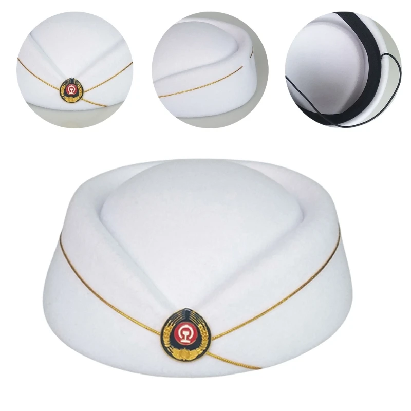 Airline Stewardess Hat for Uniform Women RolePlay Props Stewardess Cap with Badge Stage Performances Costume Hat