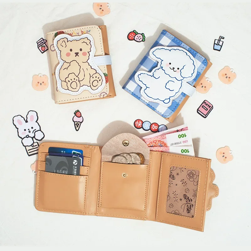 Cute Leather Women Wallet Hasp Small Wallets Pu Plaid Bear Rabbit Shape Card Holders Fashion Ladies Students Lolita Short Purse