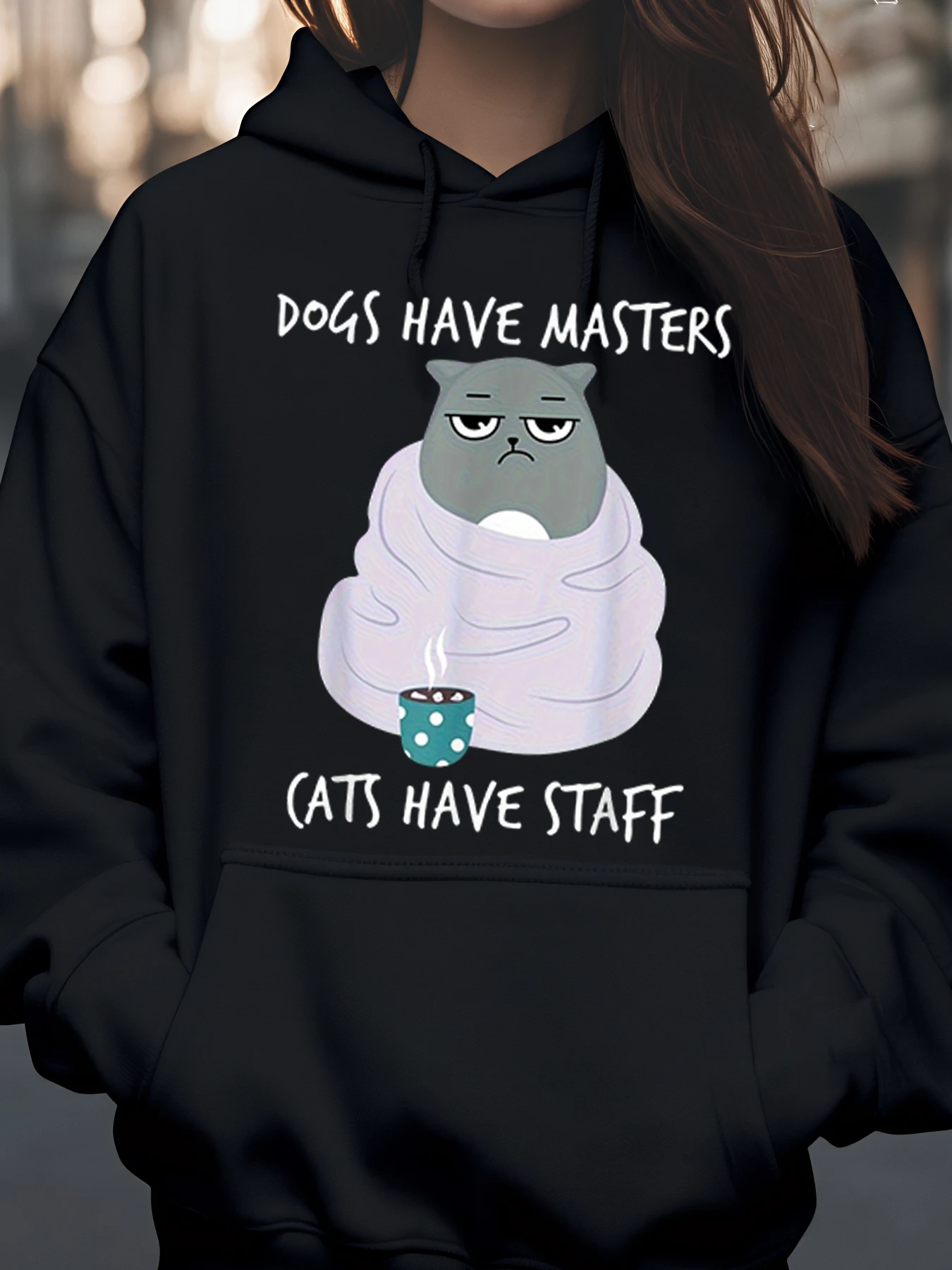 هوديي مطبوع عليه فكاهي للقطط والكلاب لملابس كاجوال سترة نسائية