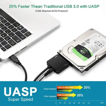 Kabel SATA na USB 3.0, adaptér USB na SATA III pro pevný disk 2,5/3,5 palcový SSD HDD s napájecím adaptérem 10 nejlepší prodej adaptér SATA USB s napájecím zdrojem - №8