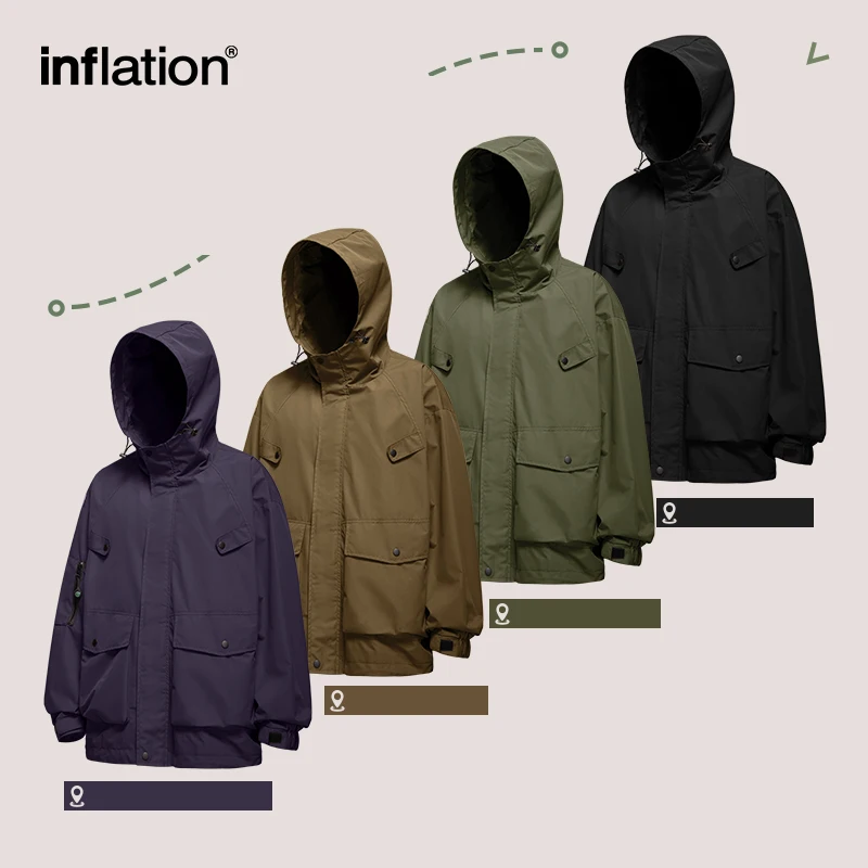 INFLATION Spring Outdoor Waterproof Hiking Jackets Uniesx Multi Pockets Cargo Jacket