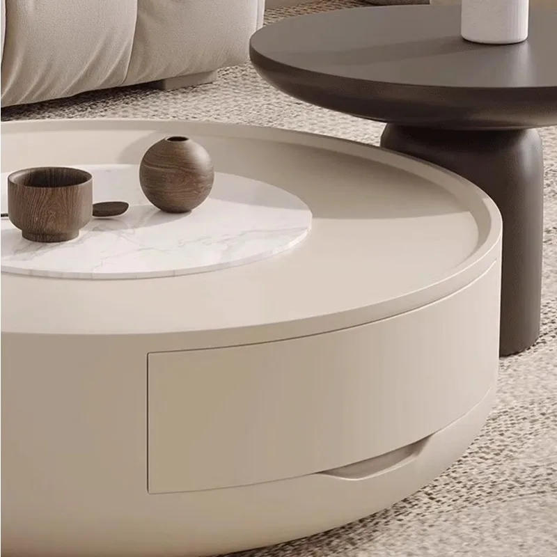 Table Basse Ronde en Bois pour Salon, Cadres de Rangement, Meubles de Luxe