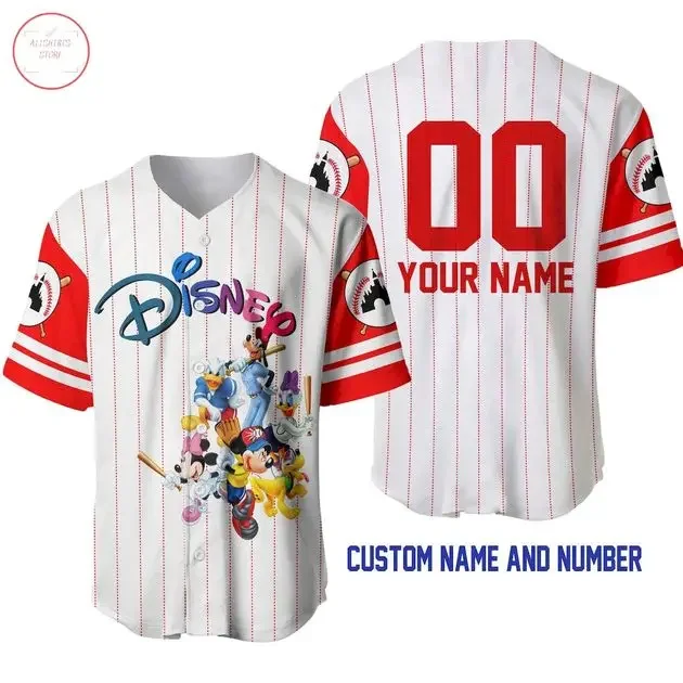 Mickey Mouse Baseball Jersey Men Women Kids Short Sleeve Shirt Disney Baseball Jersey Custom Name Casual Sports Jersey