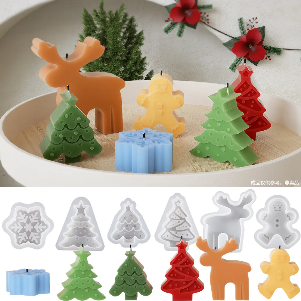 DIY Christmas Candle Silicone Mold Snowflake Reindeer Gingerbread Man Shape Aromatherapy Candle Handmade Mould Gift Xmas Decor
