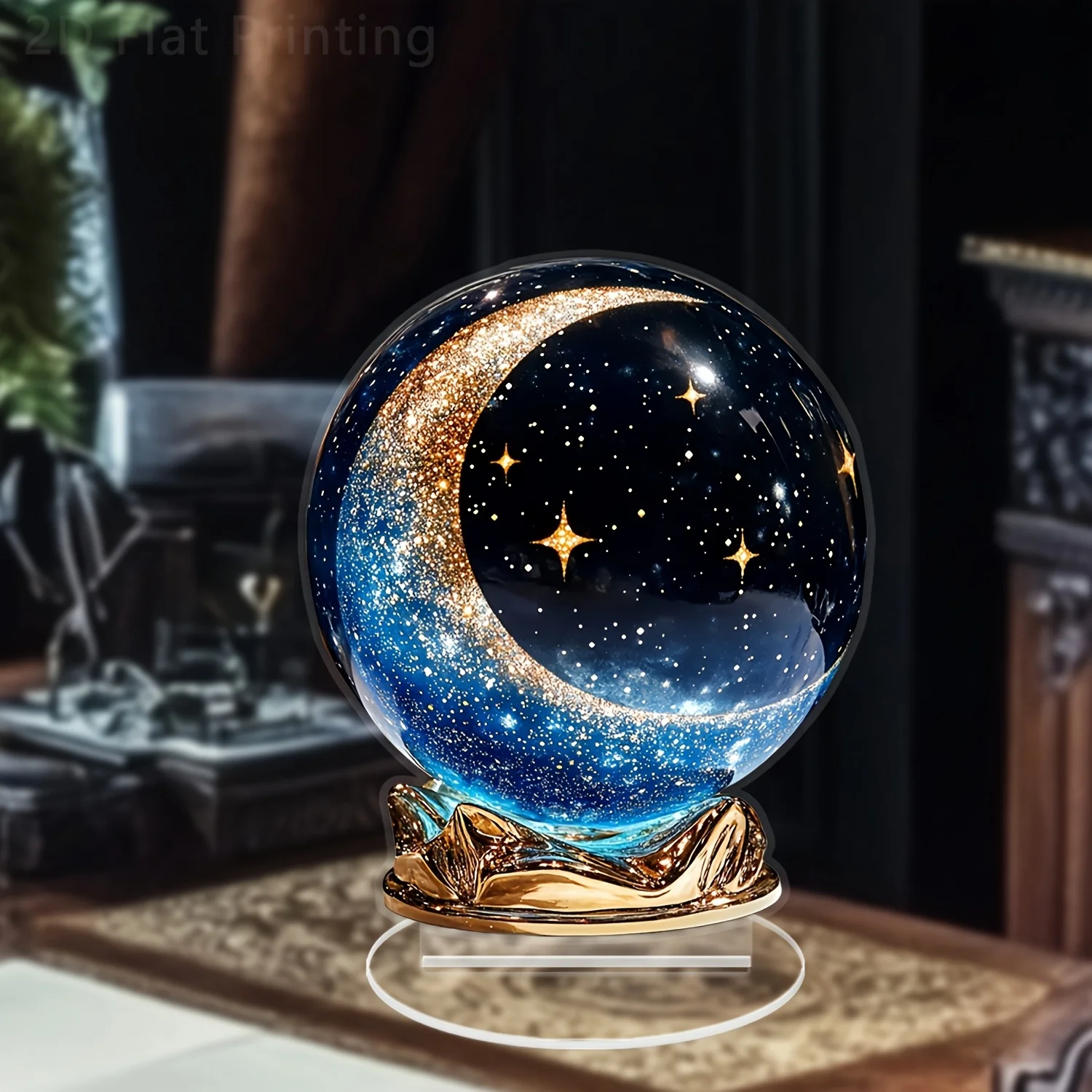 

A Bohemian Style Crystal With Starry Sky Crescent Moon Design, Desktop Decoration Ball Offices, Bedrooms, Home Gardens, Suitable