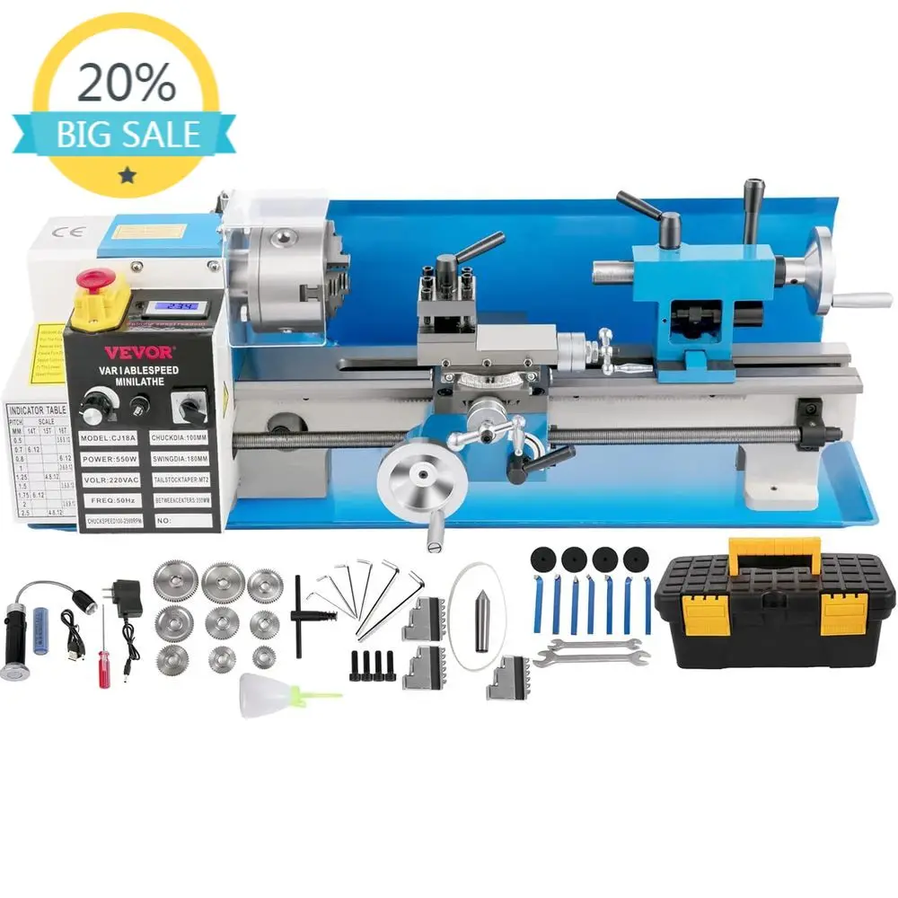 

Настольный металлообрабатывающий токарный станок 7x14 с мощностью 550 Вт, регулируемой скоростью 2250 об/мин, 3-кулачковым патроном и прецизионными аксессуарами для мини-токарного станка