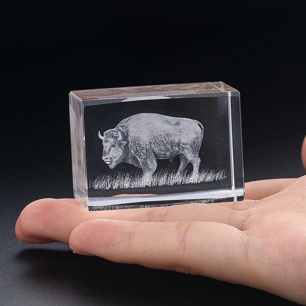 Animal Crystal Cube Engraving Steppe Bull Laser Engraving Interior Carved Inter-engraving Mascot Home Accessories Creative Gift