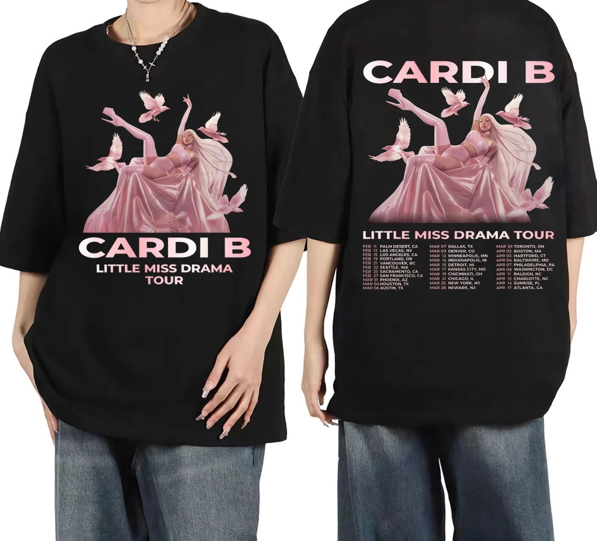 Camisetas Gráficas Cardi B Little Miss Drama Tour 2026, Camiseta de Moda Estética de Manga Corta para Hombre, Camisetas Casuales Extra Grandes