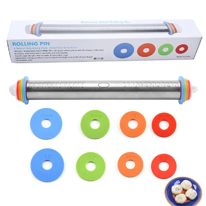 43cm Stainless Steel Professional Adjustable Rolling Pin Dough Fondant Cake Pizza Cookies Pie Pasta Pastry Baking Bakeware Tools