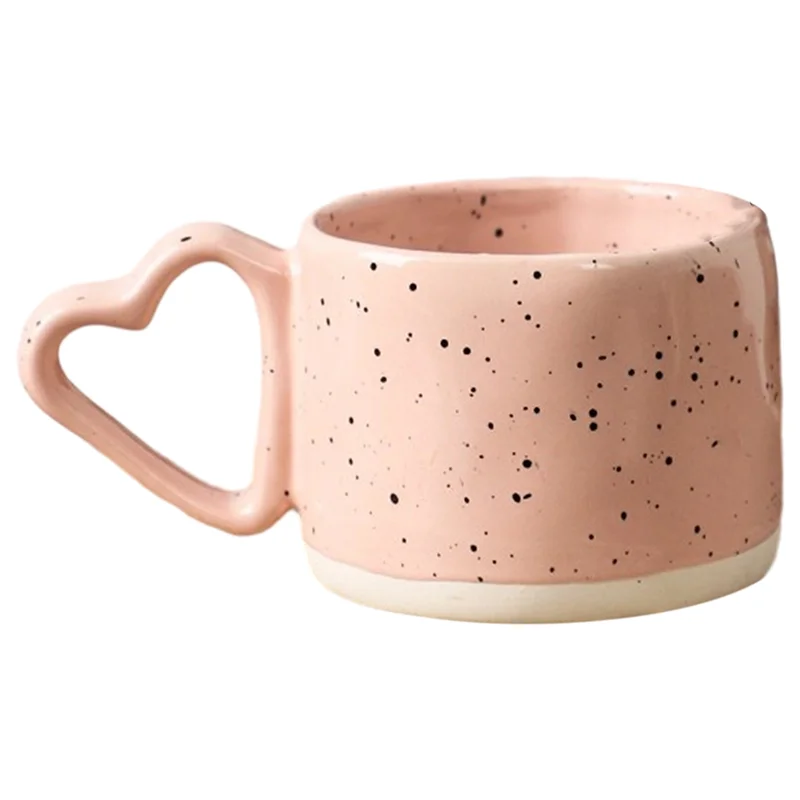 

ABVG-Coffee Mug 300ML Ceramics Cup Pink Love Shape Handle Valentine' S Day Gift Water Milk Oatmeal Breakfast