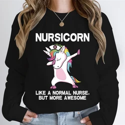 Unicorn Nurse Nursicorn Sweatshirts Women RN Nurse Gifts Autumn Hoodie Women Cartoon Unicorn Registered Nurse Classic Sweatshirt