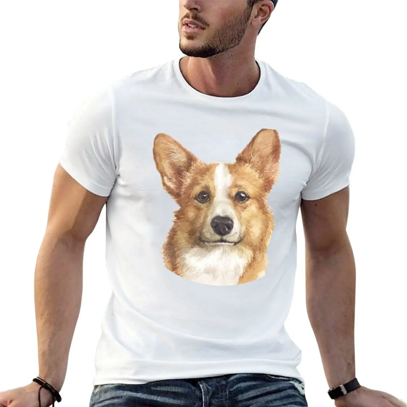 

Pembroke Welsh Corgi Watercolor Art T-Shirt man t shirt cotton t shirts for man pack white T-Shirt