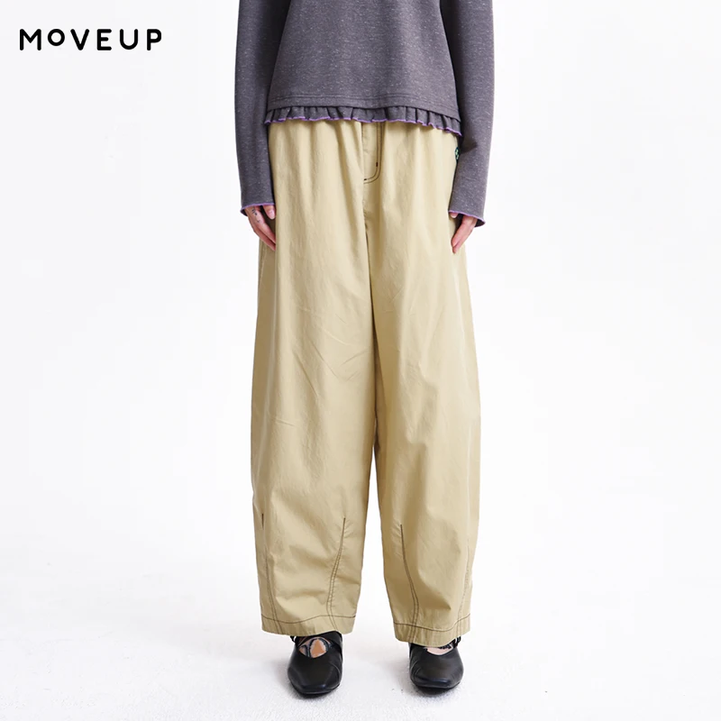 

MOVEUP Straight Pants 2026 Spring New Elastic Waist Floral Woven Label Pocket Casual Commuter Trousers For Women 3ELC20107