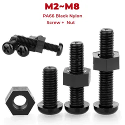 5~50 sets 2 In1 PA66 Black Nylon Screw Bolt Nut Combination M2 M2.5 M3 M4 M5 M6 M8 Round Head Cross Bolt Plastic Insulated Screw