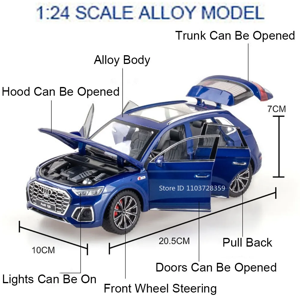 1:24 R8 LMS GT2 Q5 Model Speelgoedauto's Legering Diecast Geluid Licht Deur Geopend Trek Rubberen Banden Simulatie Voertuig voor Kinderen Geschenken