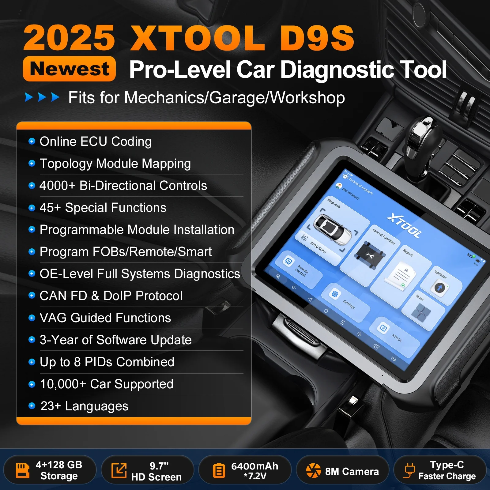 XTOOL D9S WiFi Automotive Diagnostic Tool Topology Map Bidirectional Scanner All System Diagnosis ECU Coding with FCA CANFD DoIP
