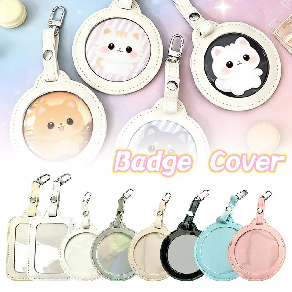 

Чехол-держатель для бейджа из искусственной кожи, круглый прозрачный защитный чехол для бейджа с окном, подвесное украшение, водонепроницаемая сумка для показа бейджей из ПВХ