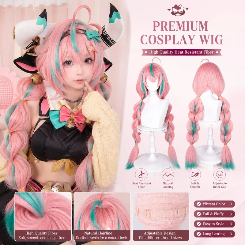Vanessa Anime Cosplay Wig Long Pink Green Mixed Color Pre Braided Wig Heat Resistant Synthetic Hair Halloween Carnival Party Wig
