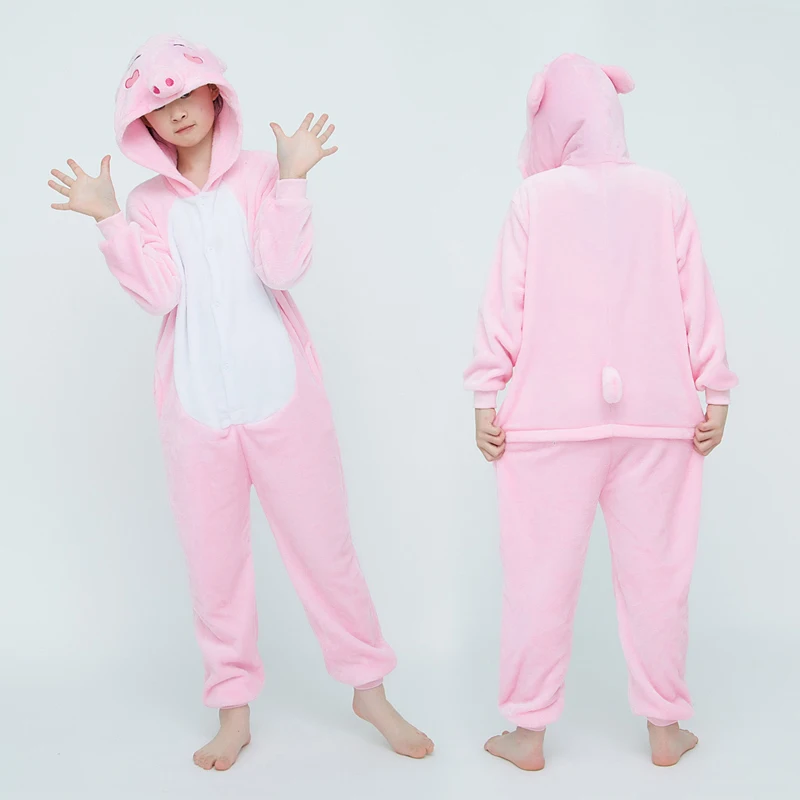 Mädchen Jungen Cartoon Onesie Kinder Kinder Nettes Rosa Schwein Tier Pyjamas Kigurumi Cosplay Kostüme Für Weihnachten Halloween Party