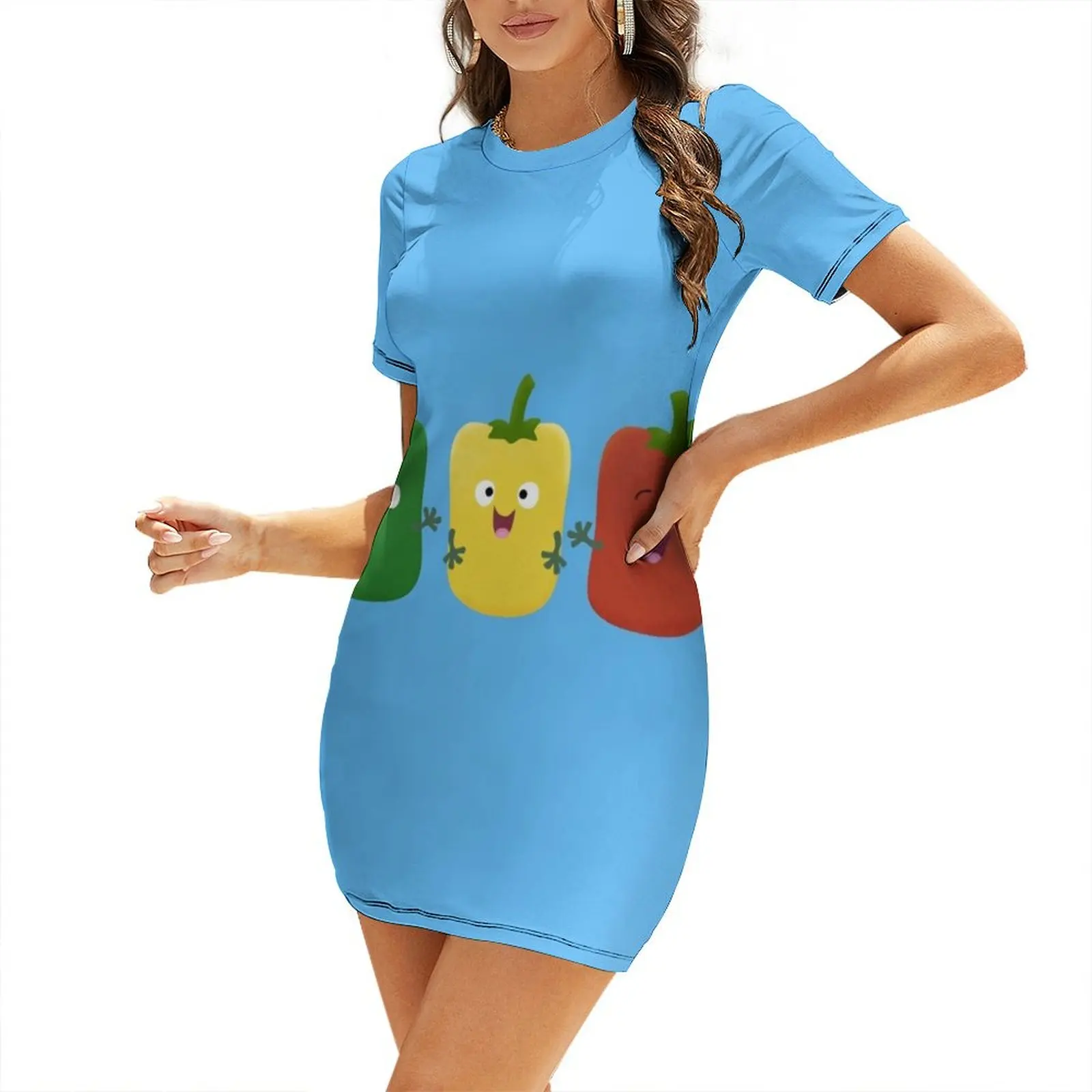 

Cute bell pepper capsicum trio singing cartoon Short-Sleeved Dress Dress vintage festival outfit women Dance dresses Dress