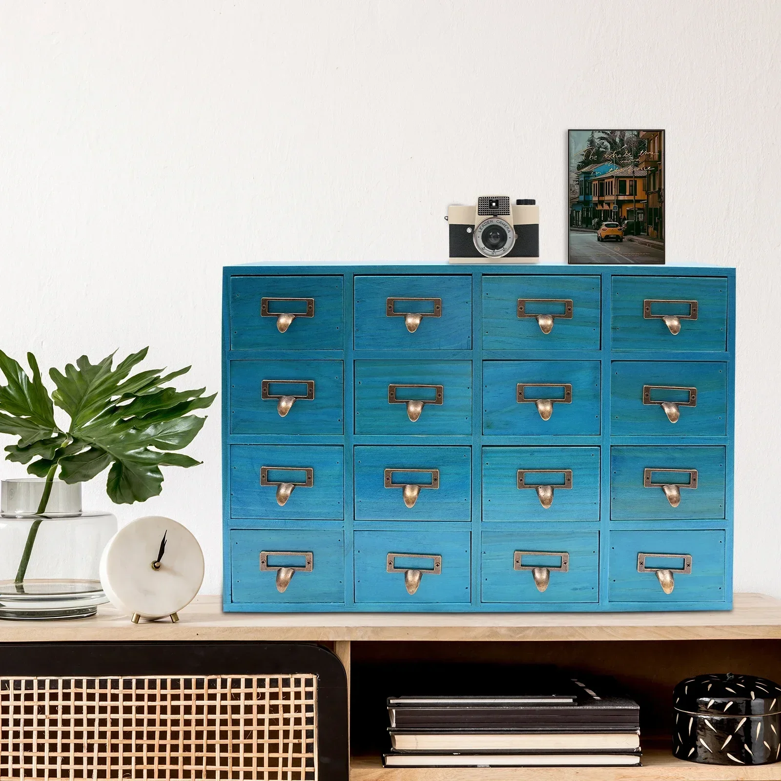Medicine Cabinet Side Cabinet w/16Drawers -Drawers for Pharmacy Jars, NEWEST Household Medicines and Small Items in General Blue