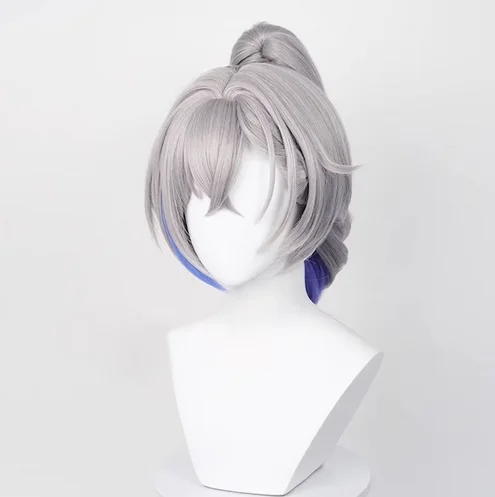 Honkai Star Rail Silver Wolf pelucas sintéticas largas rectas onduladas gris púrpura gradiente cola de caballo juego Cosplay peluca de pelo para fiesta