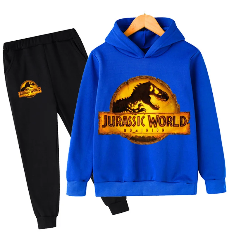 Conjunto de Sudadera con capucha y pantalones de dinosaurio para niños y niñas, sudaderas con capucha de Mundo Jurásico, jerséis de moda, traje de