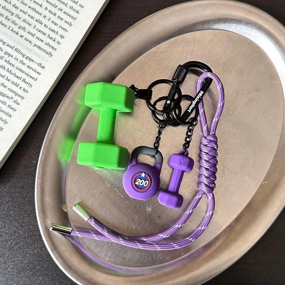 

Mini Fitness Series Pendant with D-shaped Buckle Kettlebells Barbell Plates Key Chain Colorful Bag Charm
